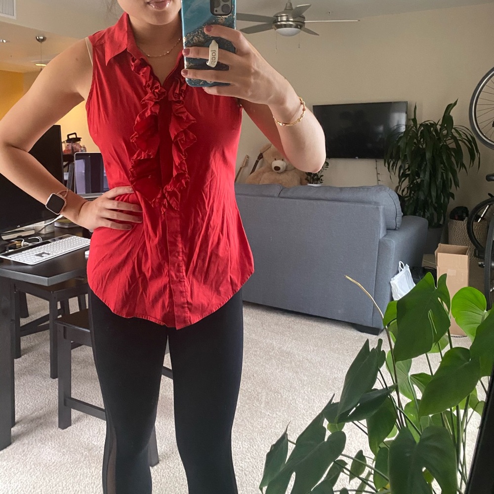 Red ruffle sleeveless button up